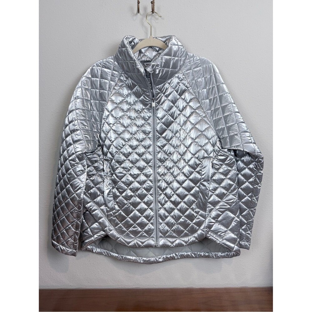 Athleta Whisper Silver Quilted Featherless Metallic Puffer Jacket L